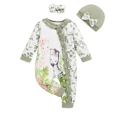 Newborn Baby Girl Clothes Jumpsuits Clothes Long Sleeve Rompers 6-9 Months Green