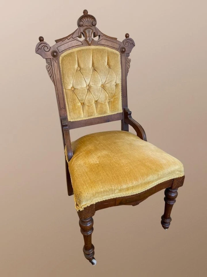 Victorian Walnut Gold Mohair Empire Chair 19th century - Image 3 of 4