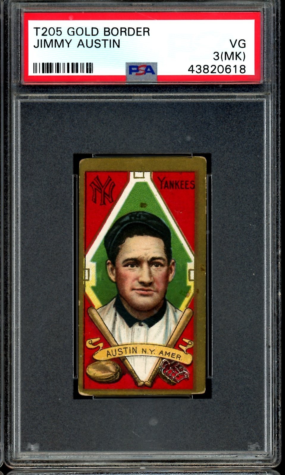 Jimmy Austin Baseball Cards 1911 T205 Gold Border trading card — raw and PSA graded price guide