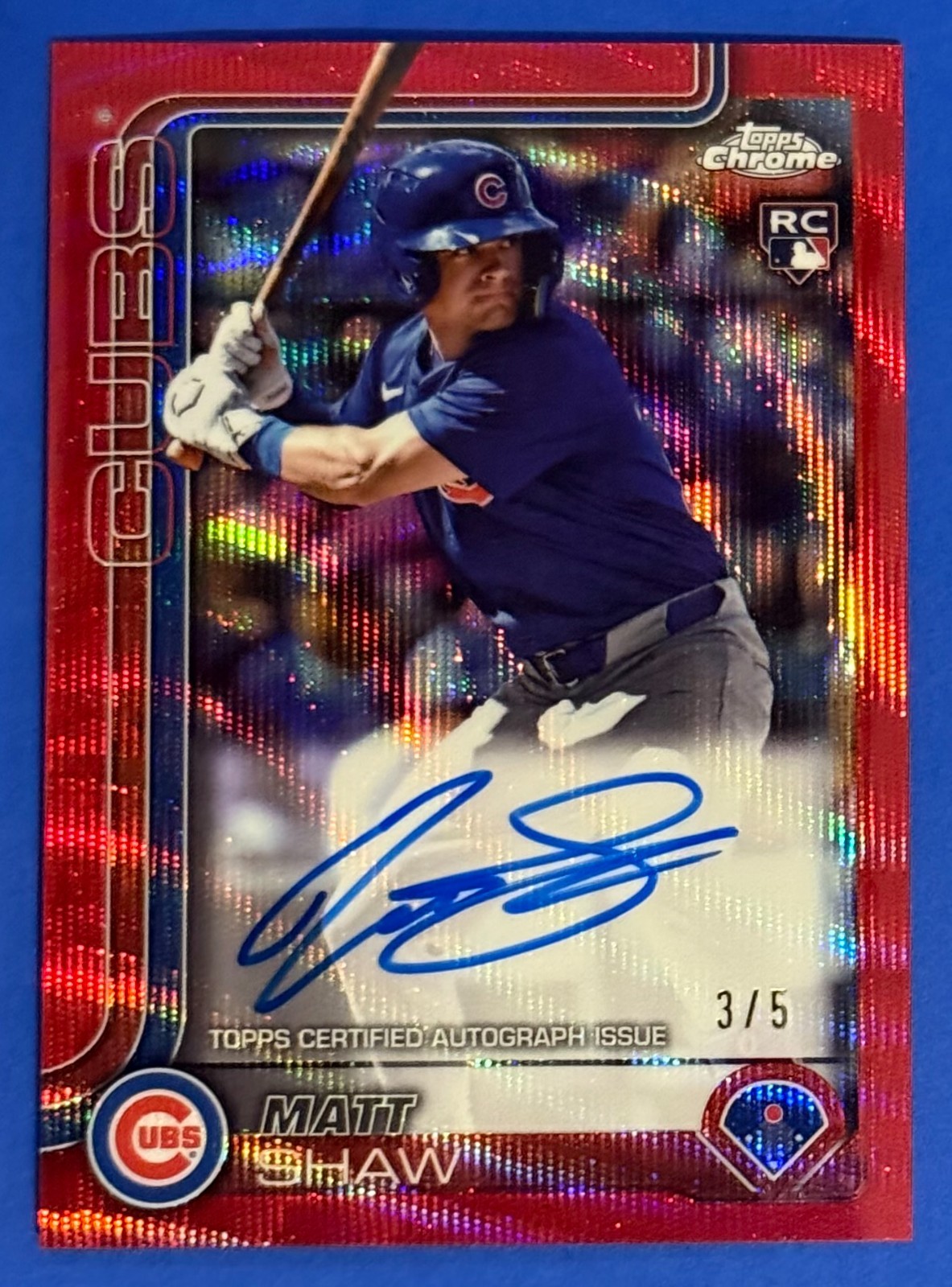 2025 Topps Chrome Rookie Autograph RA-MS Matt Shaw Cubs RC Auto Red Wave /5