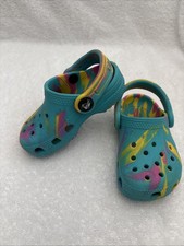 Girls Crocs Kids Marble Tie Dye Clogs Sandals Teal Pink Yellow Marble, C 6
