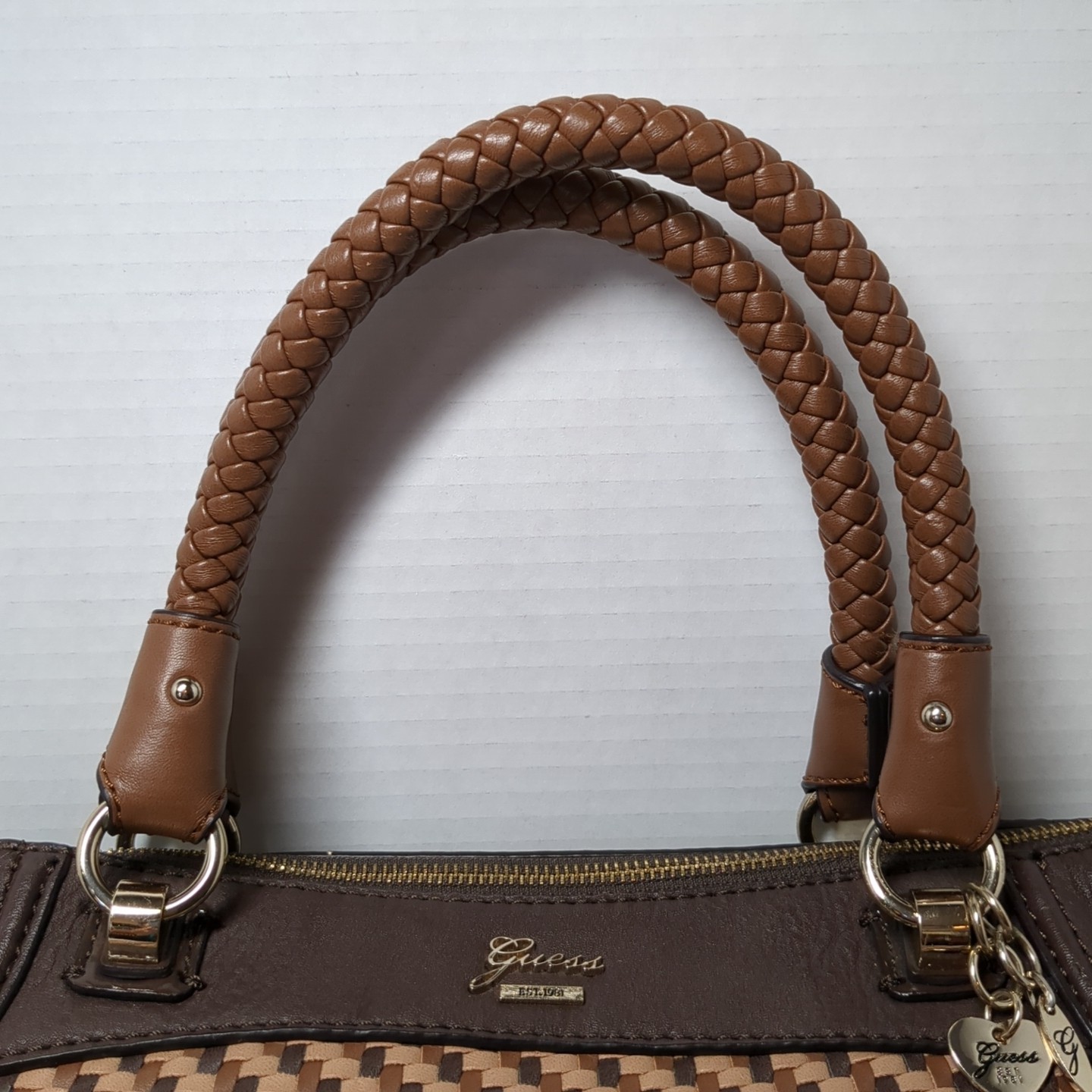 Guess Dizzy Brown Woven Handbag With Braided Hand… - image 2