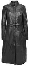 Women's Black Leather Full Length Trench Coat Pure Lambskin Stylish Winter Coat