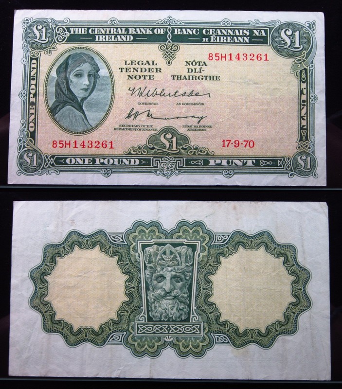 Ireland £1 Pound 1970 P64 Eire Banc Ceannais na hÉireann Banknote Money i4c3261