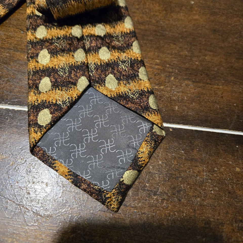 Tino Cosma 男式领带石板棕色和金色叶子编织丝绸领带 61 x 3.5 英寸 — 第 3/4 张图片