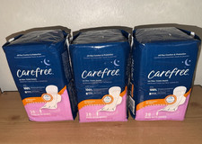 3 Lot CAREFREE Ultra Thin Overnight Maxi w Wings 84 Pads 3 X 28 Pack