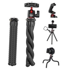 Camera Tripod, Mini Flexible Stand with Hidden Phone Holder w Cold Shoe MT-11