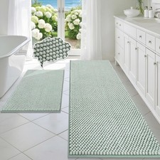 Bathroom Rugs Set 2 Piece-Chenille Bath Mats Non Slip-Thick Soft Absorbent Ba...