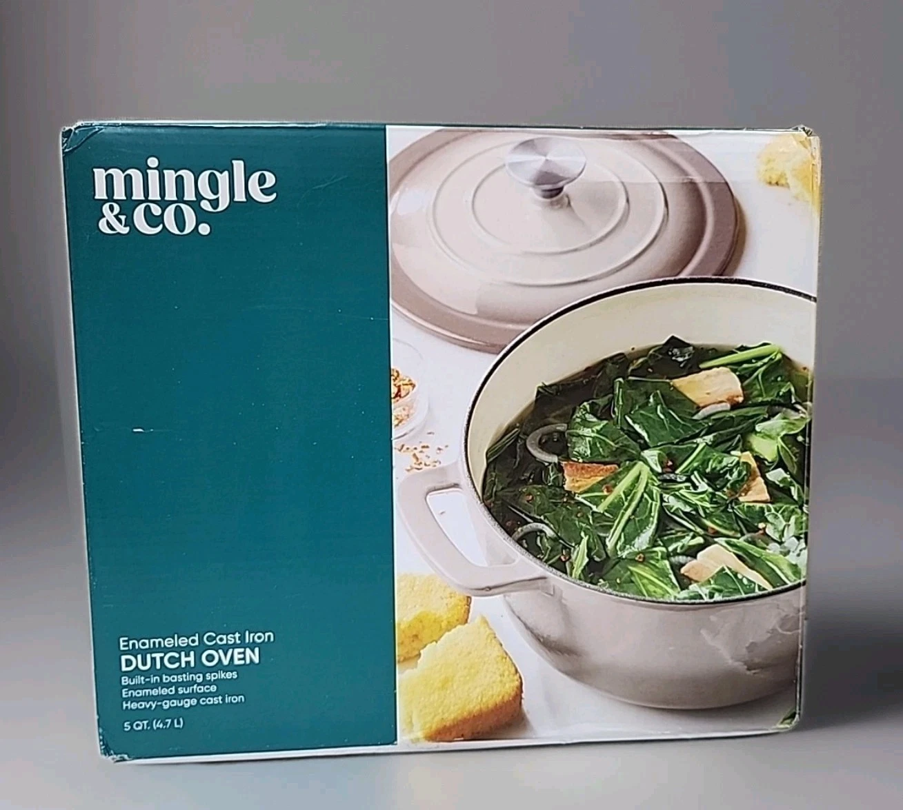 NEW Mingle & Co. 5 Qt. Enameled Cast Iron Dutch Oven - Stone Gray