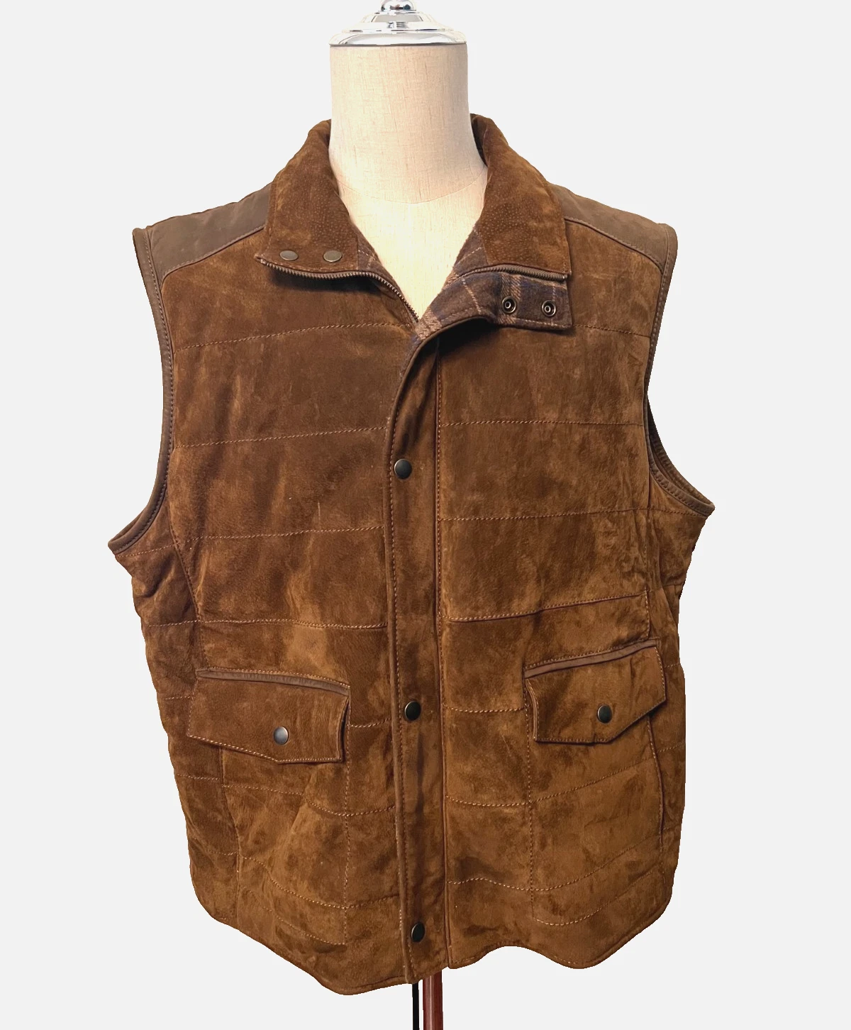 Roundtree & Yorke Men's XXL Suede Leather VEST Zip Brown Western Cowboy Outdoors