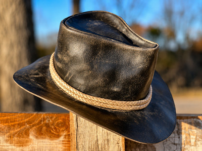 Arthur Morgan hellbrauner Leder-Cowboyhut im Used-Look, Western Outback...