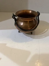 Small Vintage Hammered Copper Cauldron Handle Footed 