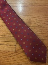 Brooks Brothers Silk Tie Burgundy Red Blue Yellow Floral Geometric Made NY 60"
