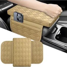 Center Console Cover, Leather Vehicle Armrest Pad with 2 Side -Stlye3-Beige