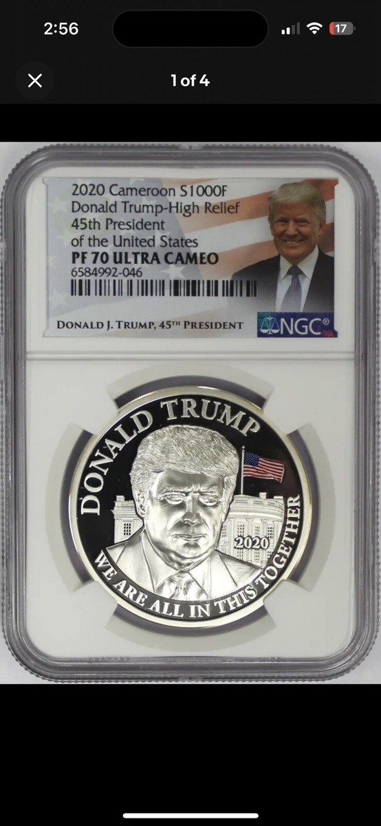 2020 Cameroon 1000F 1oz Silver Donald Trump High Relief NGC PF70