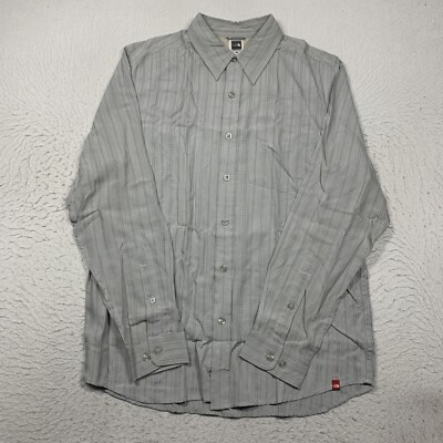 The North Face Shirt Mens Medium Gray Striped Button Up Long Sleeve