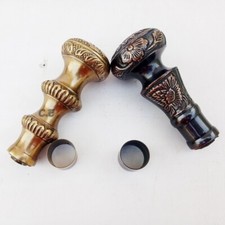 Lot Of 2 Antique Victorian Solid Brass Knob Head Handle Only Walking Stick Style