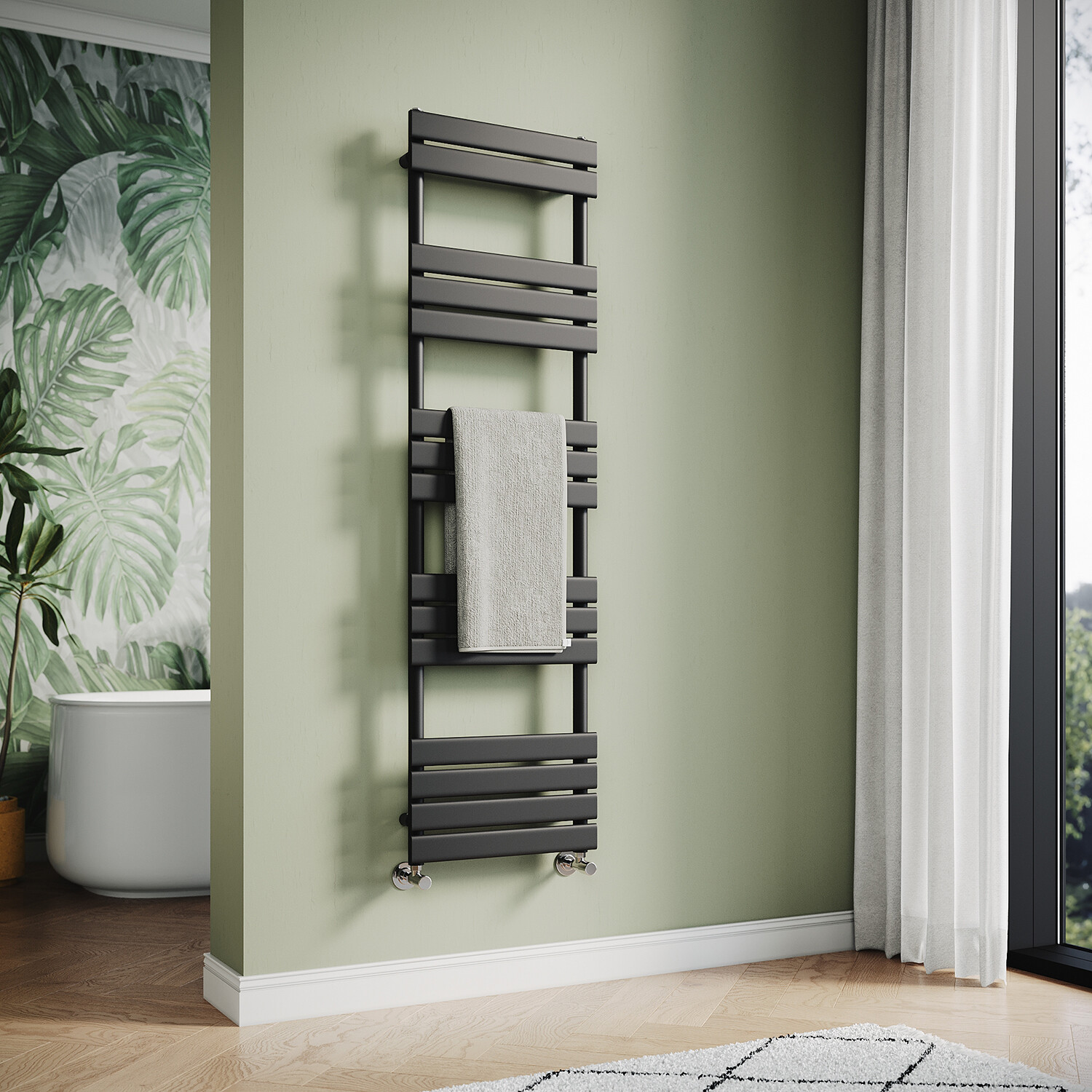 Bathroom Towel Radiator Black Designer Flat Panel Rail Heater Rads 1600x450mm eBay