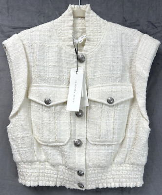 Veronica Beard Women's Medium Anastasia Tweed Pattern Boucle White Vest Top NWT