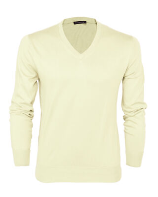 NWT BALLANTYNE SWEATER cotton solid light yellow V-neck luxury 452 L