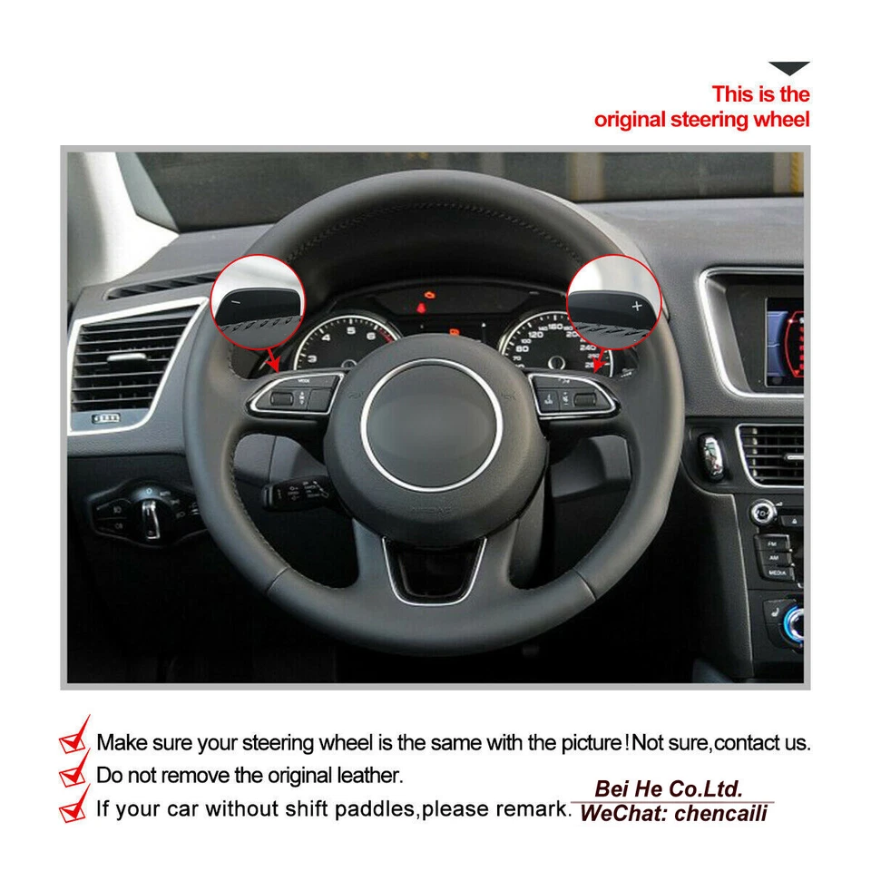 Cubierta de volante de gamuza negra suave cosida a mano para Audi Q3 Q5 2013-2017 Q7 Foto 2 de 4