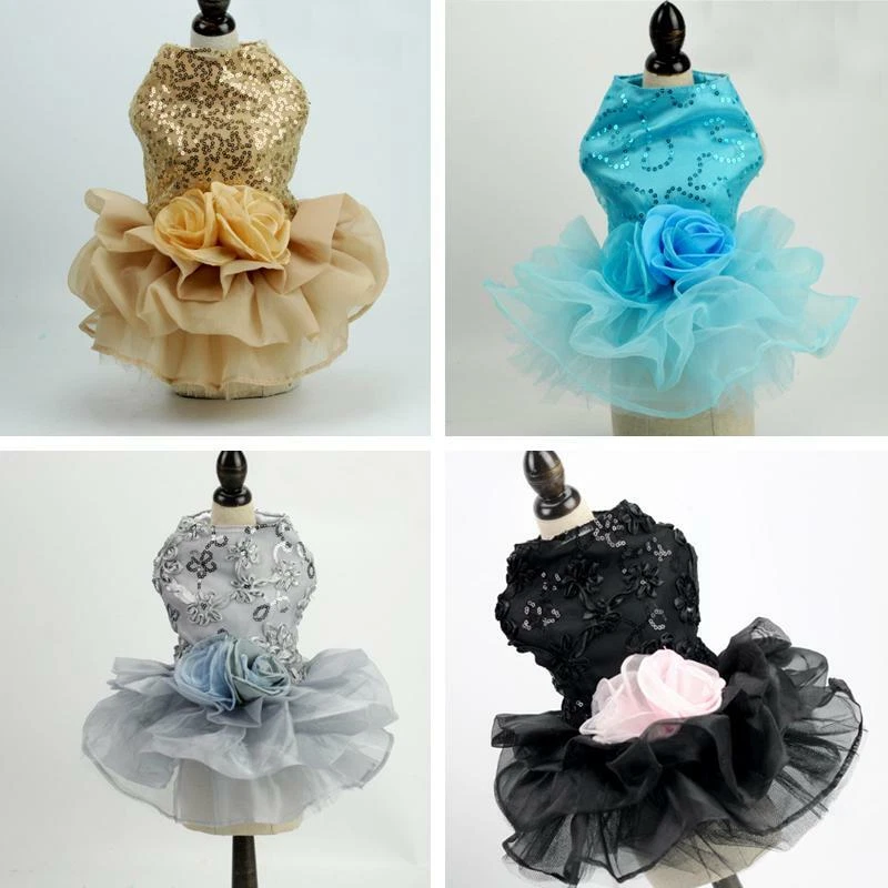 Flower Sequin Pet Dog Clothing Wedding Dress Pet supplies Small Dog Coat XS-XL - Image 2 of 2