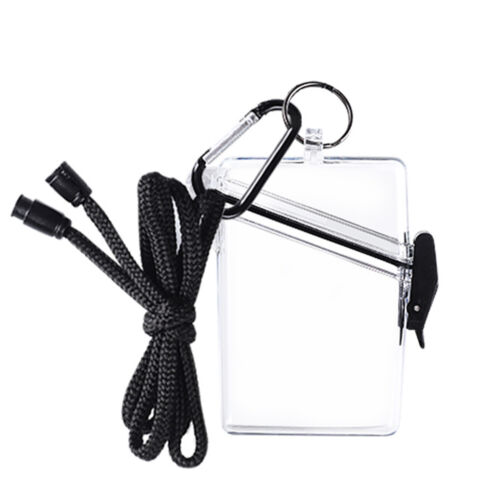 Waterproof Clear Badge Case ID&Credit Card Cash Holder Storage Box with Lanyard - Picture 1 of 16