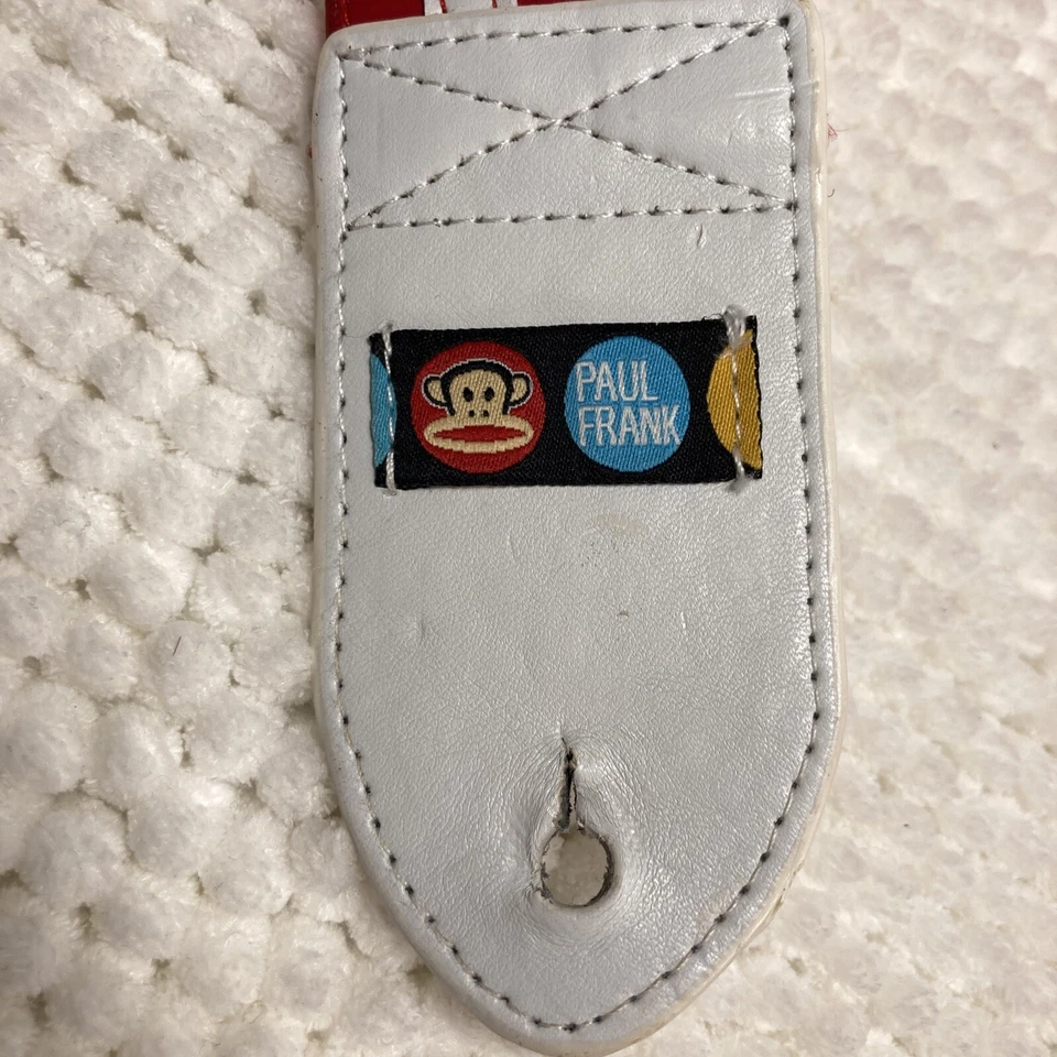 Vintage Guitar Strap Rare Paul Frank Julius Monkey Red White Vinyl Polyester - Image 3 of 4
