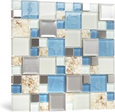 Real Seashell Glass Tiles - Waterproof Beach Style Backsplash Mosaic 5 Sheets`