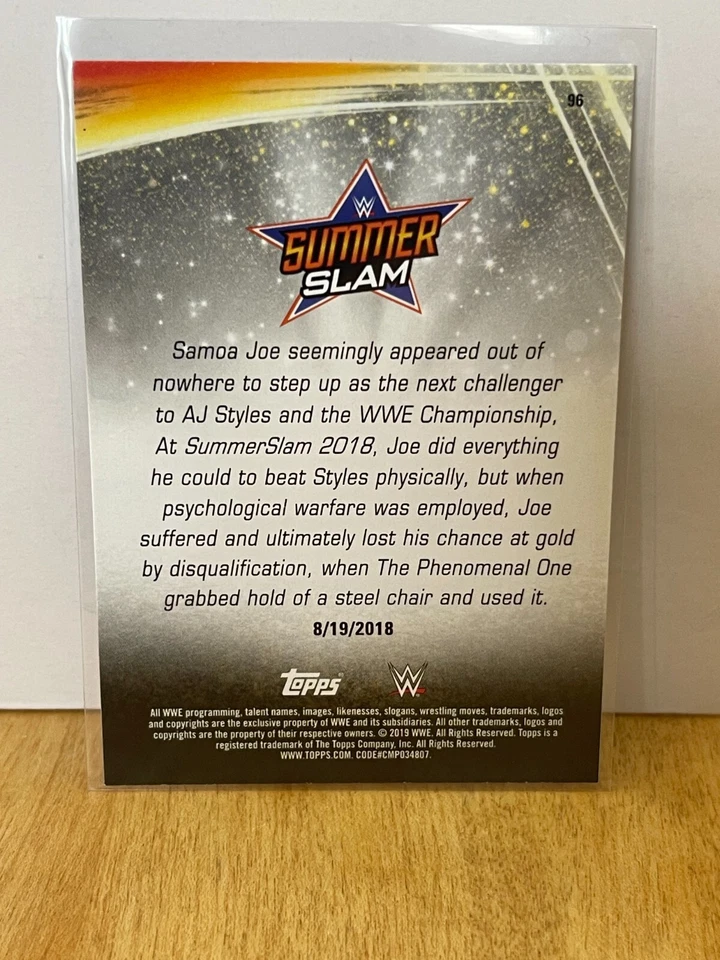 2019 Topps WWE Summerslam SAMOA JOE def AJ STYLES #96 Base - Image 2 of 2