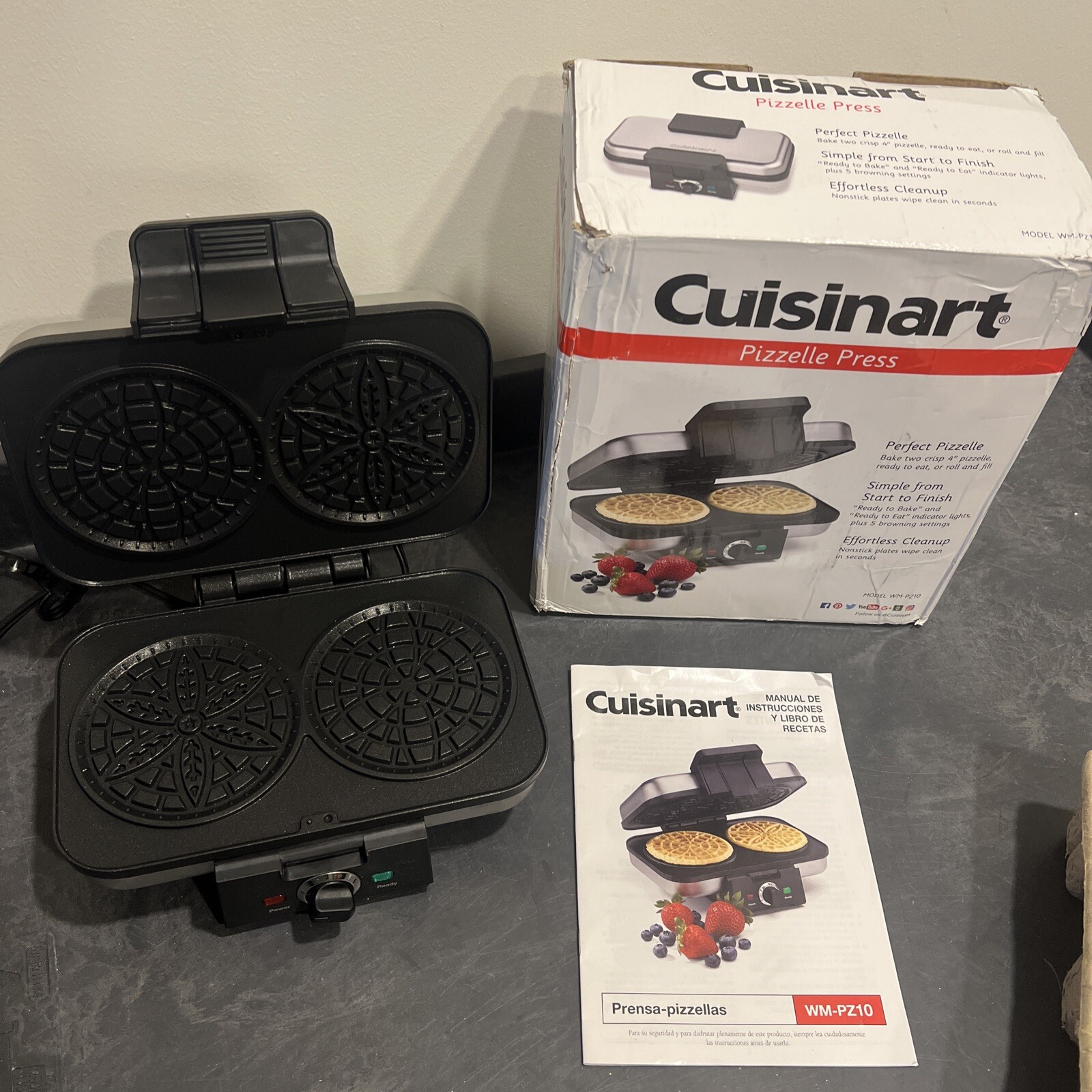 Cuisinart Pizzelle Press Silver Model WMPZ10 Complete Perfect Pizzelle