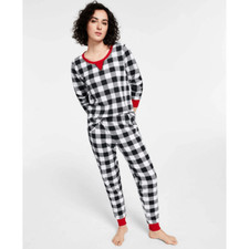 Family Pajamas Matching Black and White Thermal Buffalo Check Set for Kids Sz L