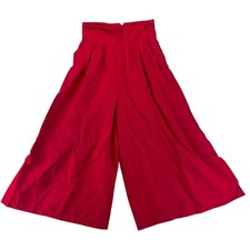 VTG 80's Casablanca Cropped Pant Size 10 Red High Waist Wide Flair Leg Side Zip