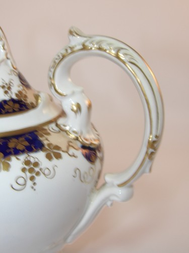 Antique Alcock Rockingham Rococo Blue Gilded 4 Legged Teapot & Stand c1840s VGAC - Picture 8 of 21