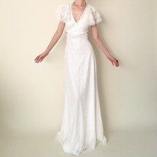 NWT Mac Duggal Sequined Dress beaded bridal white Maxi small 