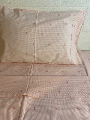 Laura Ashley ~ Pink & White Gingham with baby Turtles /Twin Cotton Sheet Set - Picture 7 of 16