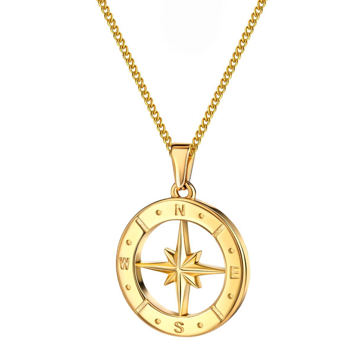 Cadena con Colgante Oro Dorado Estrella Brújula Acero Inox Mujer Hombre K6127D
