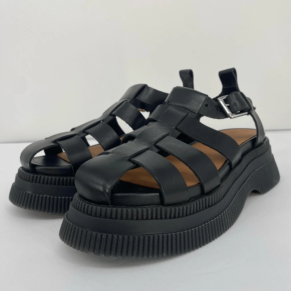 GANNI Creepers Caged Sandals Fishermen Chunky Platform Black Size