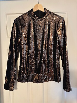 Ted Baker Lovato Long Sleeve Dressy Sequin Top Brown Size 2 NWOT
