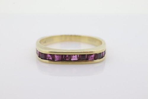 14k Eternity Half Ruby Ring. Euro Shank flat bottom. A 14k gold ring