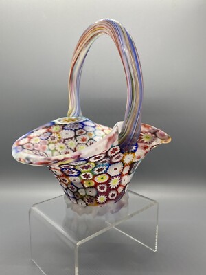 Vintage Italian Fratelli Toso Millefiori Basket. Exquisite. Vintage. Multi Color