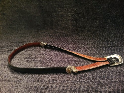 Brighton 'Marcus' 2-Tone Black & Brown Croc Embossed Leather Belt Size M, 28-32" - Picture 10 of 13