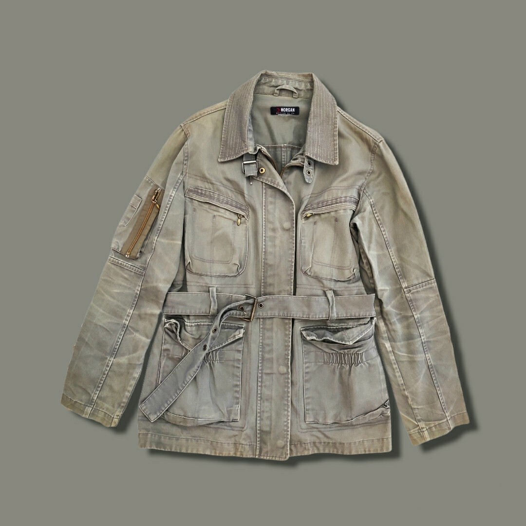 Vintage Morgan De Toi y2k Khaki Army Military Jacket Belted Coat