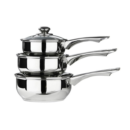 Set Of 3 Stainless Steel Saucepans 16/18/20 cm With Glass Lids Brand