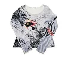 LouLou Embelished Long Sleeve Low Cut Pullover Shirt Sz Small