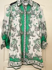 NWT Alice + Olivia 4 Oralia Button Down Shirt Dress Green White Paisley NO BELT 