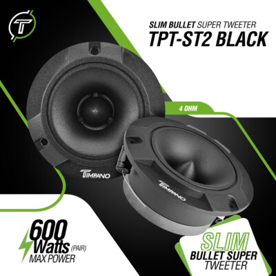 2x Timpano 600 Watts Car Audio Bullet Tweeters TPT-ST2 BLACK 3.85