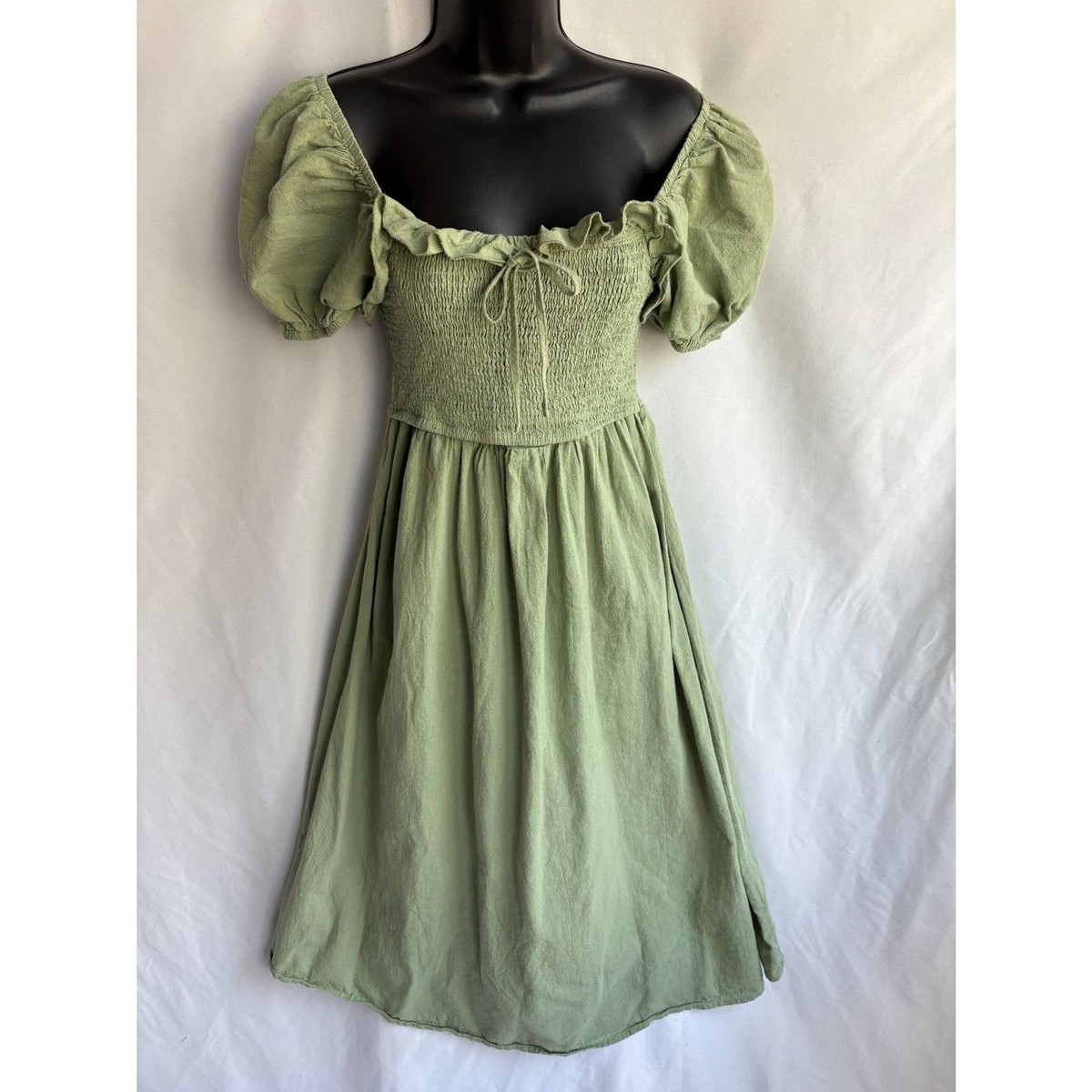 Shein Sage Green Cotton Prairie Midi Dress Size M/6 Cottagecore Peasant  Ruffles
