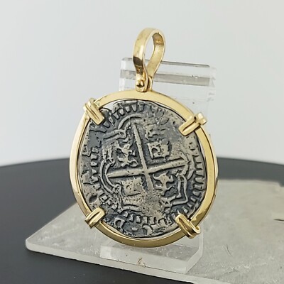Atocha Schiffbruch Münze Replik Anhänger 14K Gold und Sterling 2 Reales Handarbeit