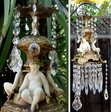 Cherub Chandelier lamp vintage SWAG Shabby Spelter Brass Art Nouveau French Stle